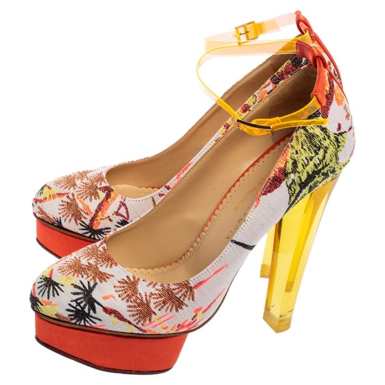 Pre Owned Charlotte Olympia Multicolor Embroidered Fabric Dolly Ankle-Strap Pumps Size 40
