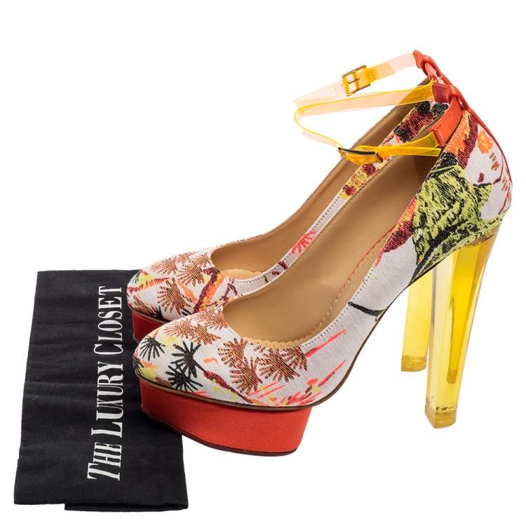 Pre Owned Charlotte Olympia Multicolor Embroidered Fabric Dolly Ankle-Strap Pumps Size 40