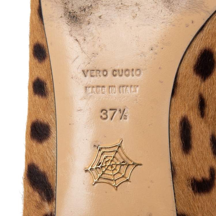 Pre Owned  Charlotte Olympia Brown leopard Print  Cat Ballet Flats Size 37.5