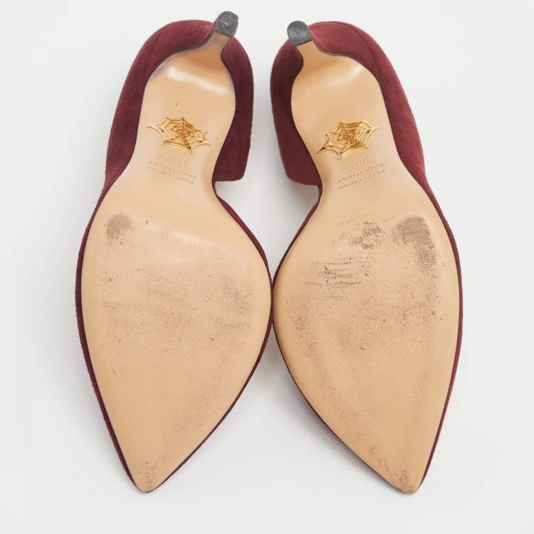 Pre Owned Charlotte Olympia Burgundy Suede D'orsay Pumps Size 36.5