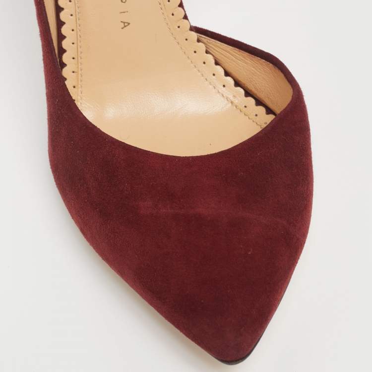 Pre Owned Charlotte Olympia Burgundy Suede D'orsay Pumps Size 36.5