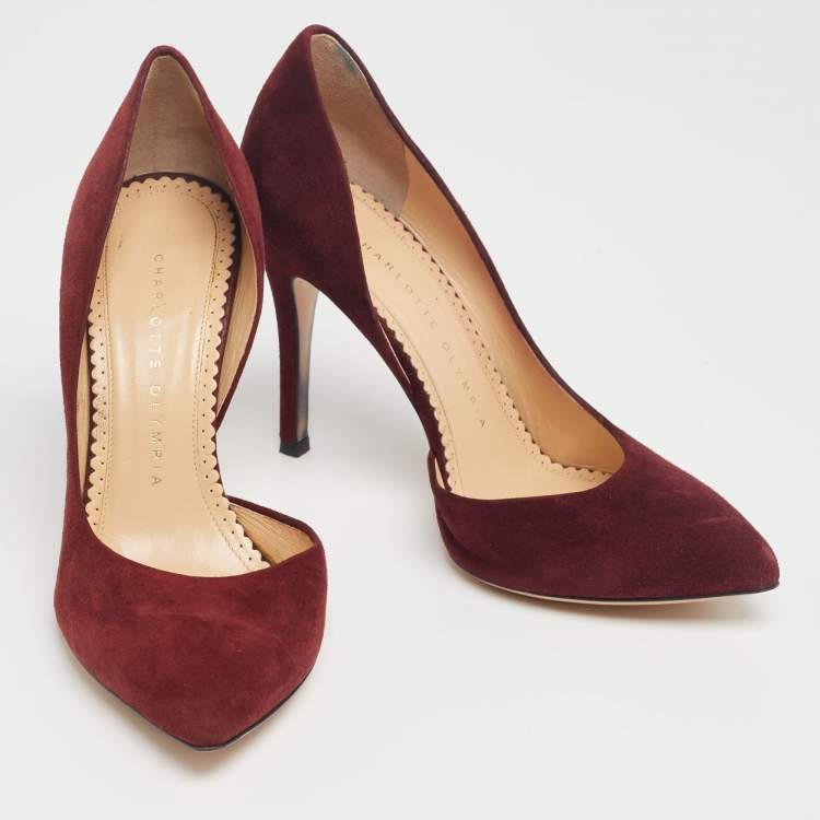 Pre Owned Charlotte Olympia Burgundy Suede D'orsay Pumps Size 36.5