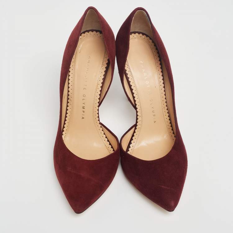 Pre Owned Charlotte Olympia Burgundy Suede D'orsay Pumps Size 36.5