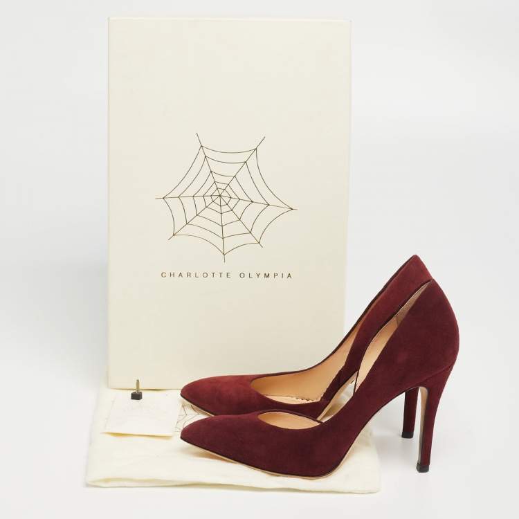 Pre Owned Charlotte Olympia Burgundy Suede D'orsay Pumps Size 36.5