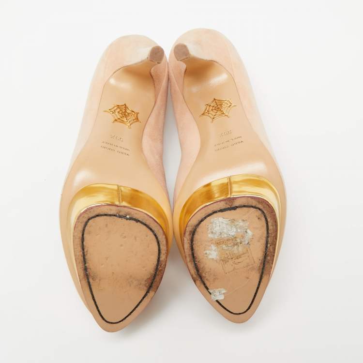 Pre Owned Charlotte Olympia Pink Suede Debbie Platform Pumps Size 39.5