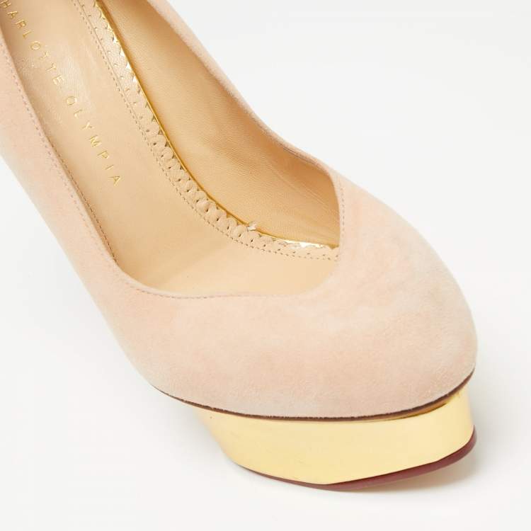 Pre Owned Charlotte Olympia Pink Suede Debbie Platform Pumps Size 39.5