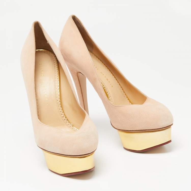 Pre Owned Charlotte Olympia Pink Suede Debbie Platform Pumps Size 39.5