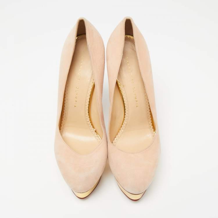 Pre Owned Charlotte Olympia Pink Suede Debbie Platform Pumps Size 39.5