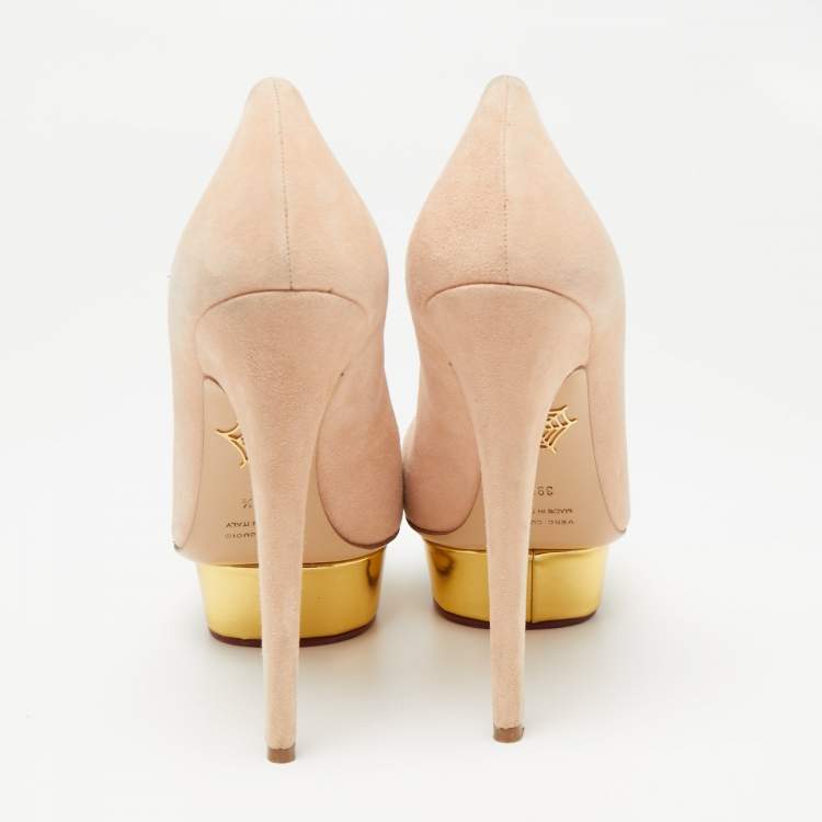 Pre Owned Charlotte Olympia Pink Suede Debbie Platform Pumps Size 39.5
