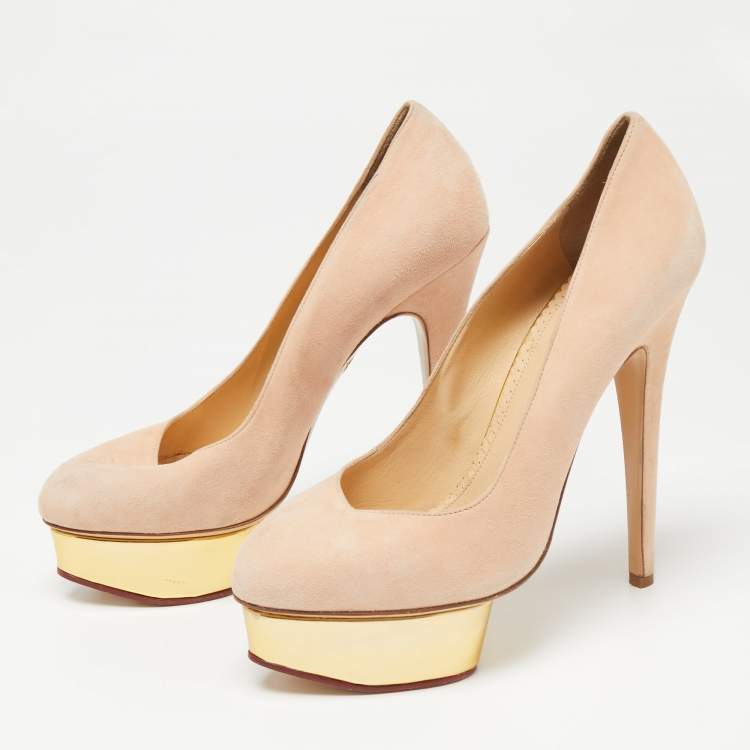 Pre Owned Charlotte Olympia Pink Suede Debbie Platform Pumps Size 39.5