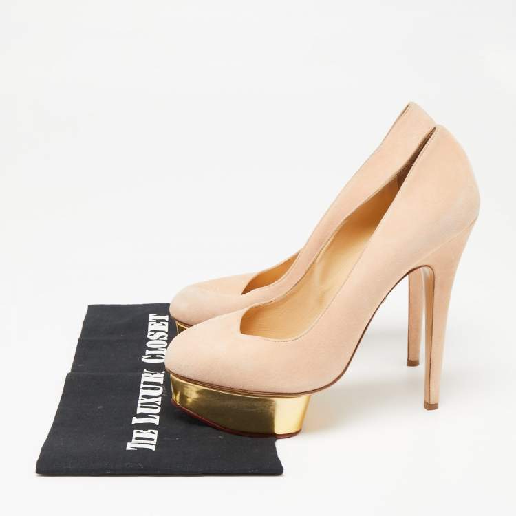 Pre Owned Charlotte Olympia Pink Suede Debbie Platform Pumps Size 39.5