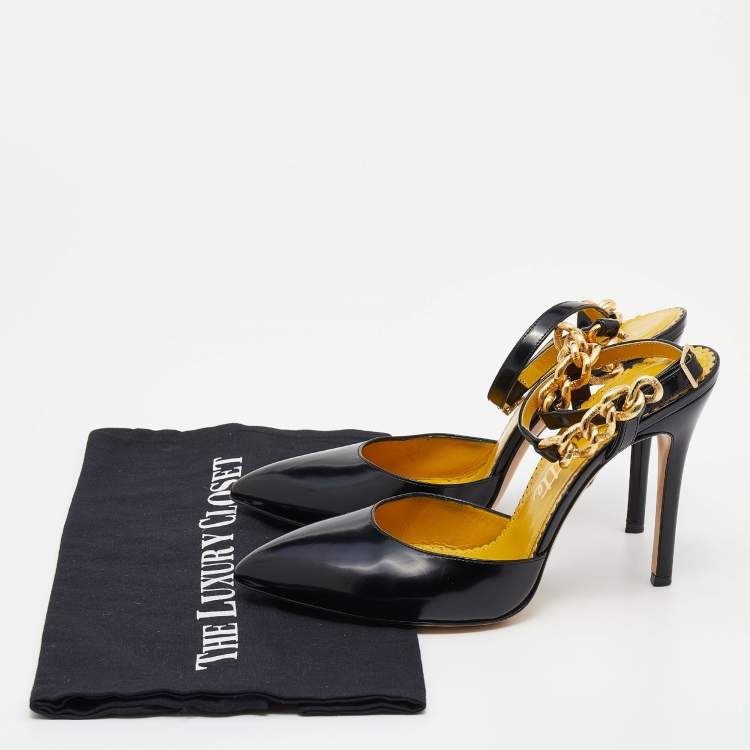 Pre Owned Charlotte Olympia Black Leather Ankle Strap Sandals Size 38.5