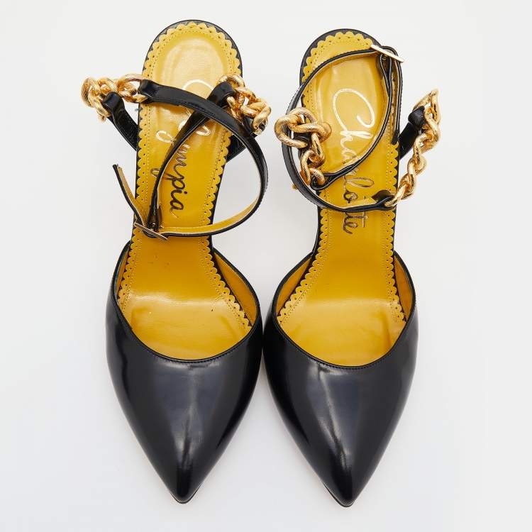 Pre Owned Charlotte Olympia Black Leather Ankle Strap Sandals Size 38.5