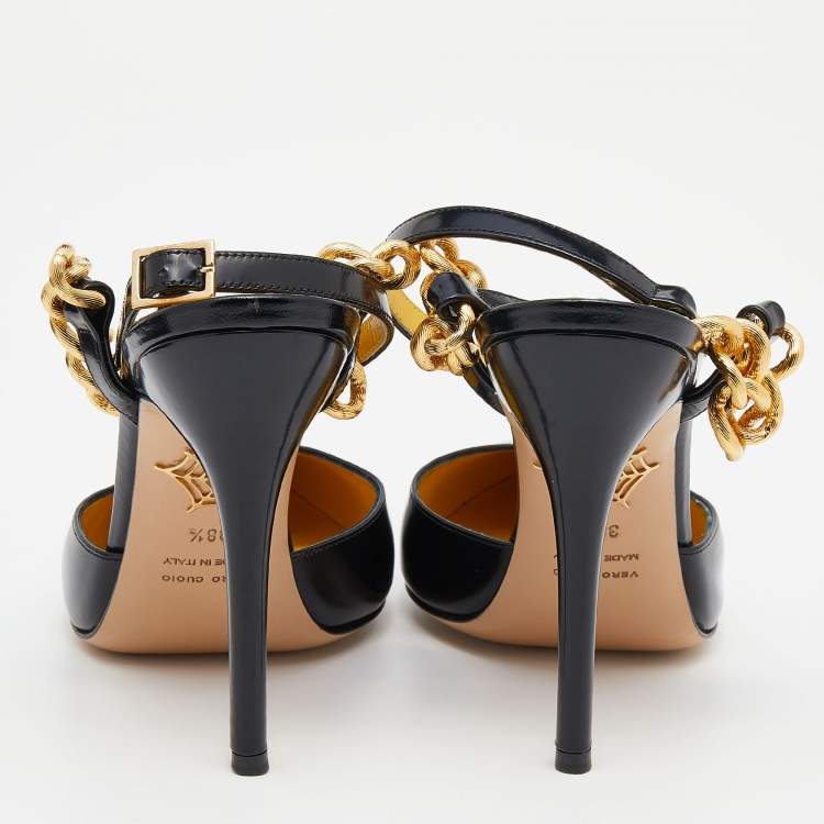 Pre Owned Charlotte Olympia Black Leather Ankle Strap Sandals Size 38.5