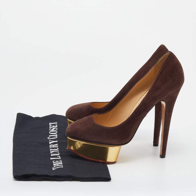 مملوكة مسبقًا Charlotte Olympia Brown Suede Dolly Platform Pumps Size 38.5
