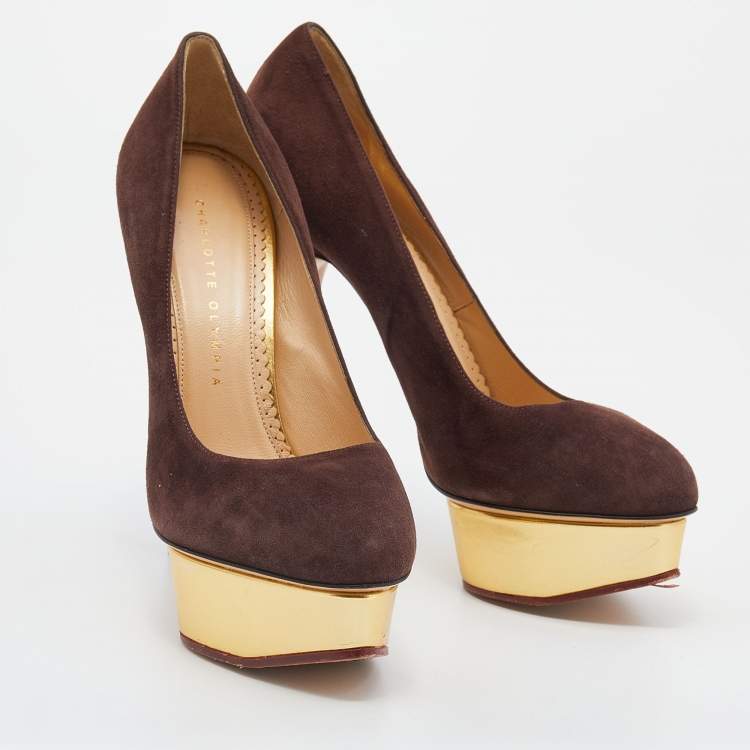 مملوكة مسبقًا Charlotte Olympia Brown Suede Dolly Platform Pumps Size 38.5