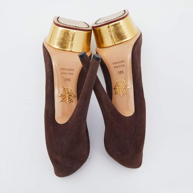 مملوكة مسبقًا Charlotte Olympia Brown Suede Dolly Platform Pumps Size 38.5