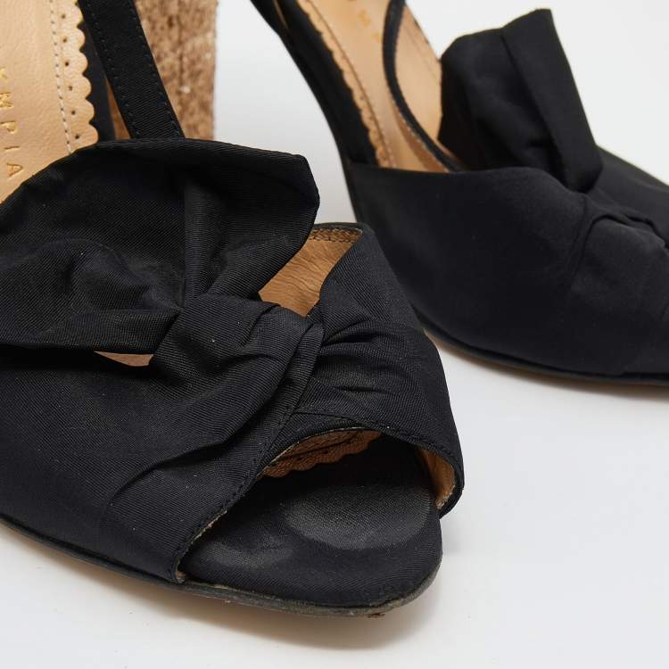 Pre Owned Charlotte Olympia Black Fabric Glitter Block Heel T Strap Sandals Size 37