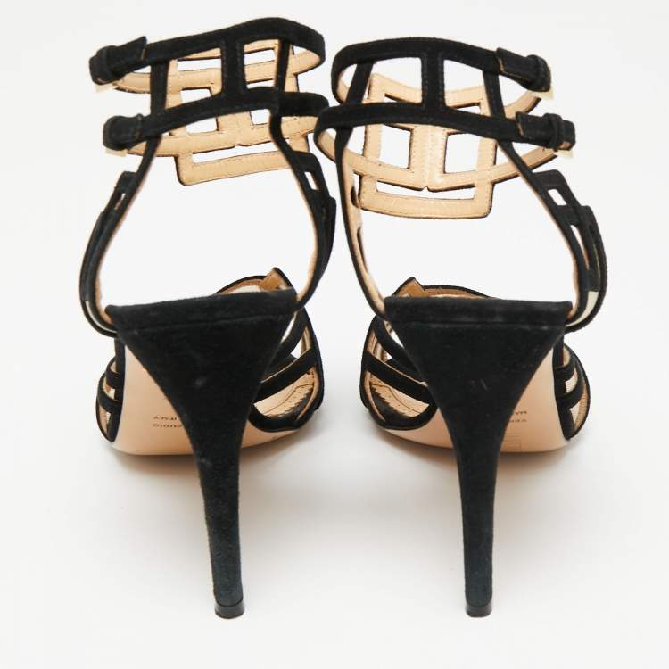 مملوكة مسبقًا Charlotte Olympia Black Suede And Net  Ankle Strap Sandals  Size 41 