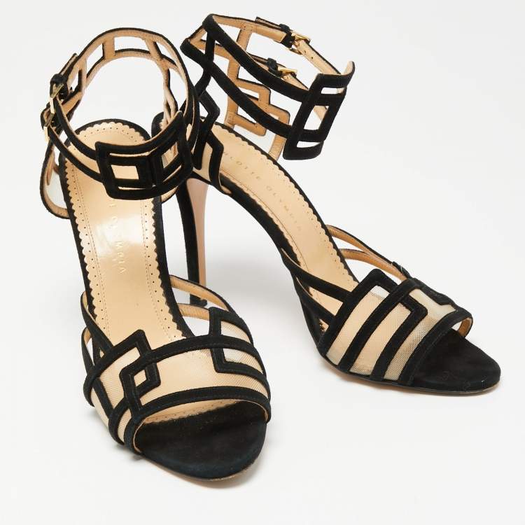 مملوكة مسبقًا Charlotte Olympia Black Suede And Net  Ankle Strap Sandals  Size 41 