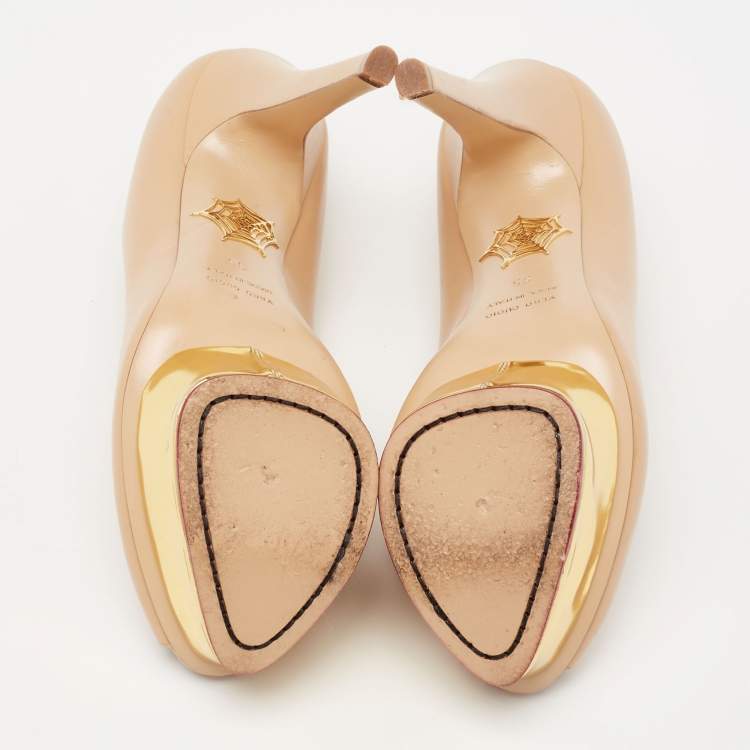 Pre Owned Charlotte Olympia Beige Leather Daphne Platform Pumps Size 35