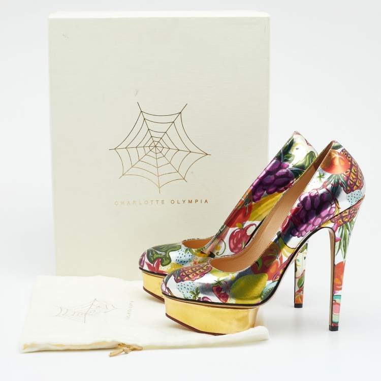 مملوكة مسبقًا Charlotte Olympia  Multicolor Printed Patent Leather Platform Pumps Size 40
