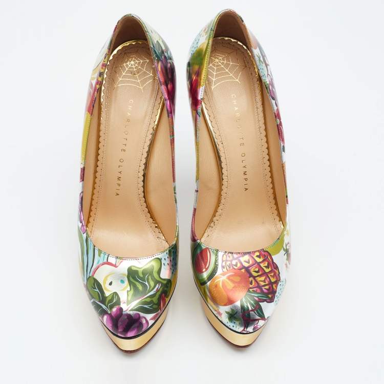 مملوكة مسبقًا Charlotte Olympia  Multicolor Printed Patent Leather Platform Pumps Size 40