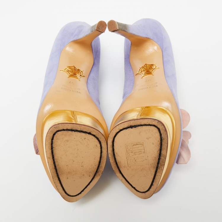 Pre Owned Charlotte Olympia Lavender Suede Dolly Platform Pumps Size 37