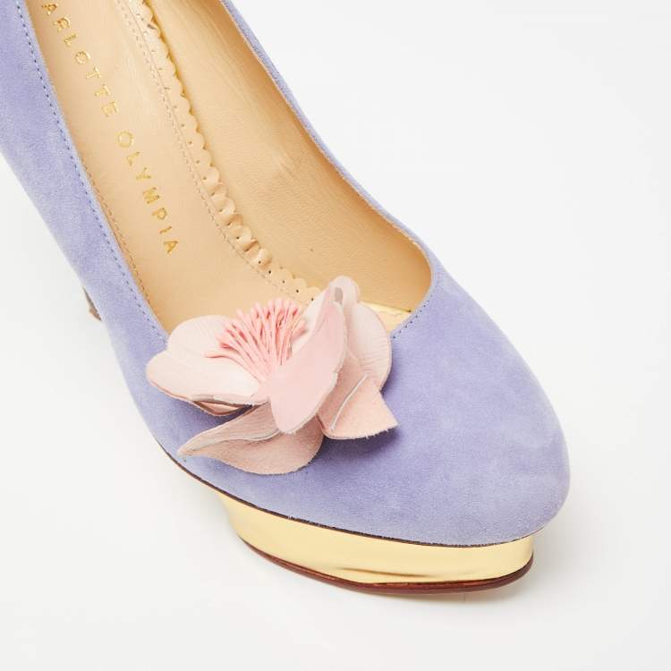 Pre Owned Charlotte Olympia Lavender Suede Dolly Platform Pumps Size 37