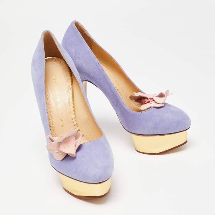Pre Owned Charlotte Olympia Lavender Suede Dolly Platform Pumps Size 37