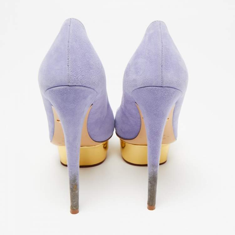 Pre Owned Charlotte Olympia Lavender Suede Dolly Platform Pumps Size 37