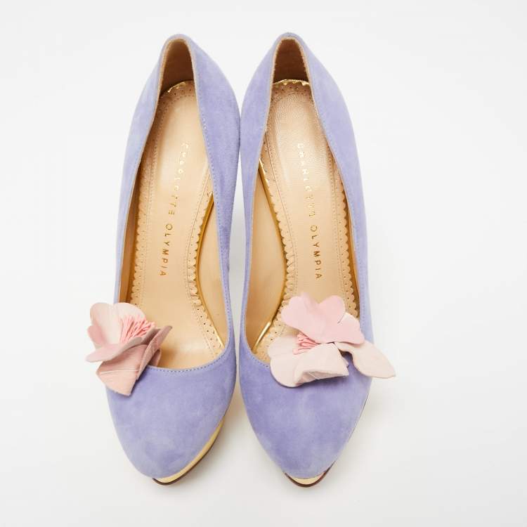 Pre Owned Charlotte Olympia Lavender Suede Dolly Platform Pumps Size 37