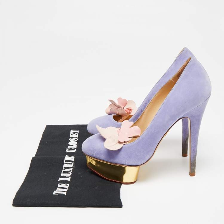 Pre Owned Charlotte Olympia Lavender Suede Dolly Platform Pumps Size 37