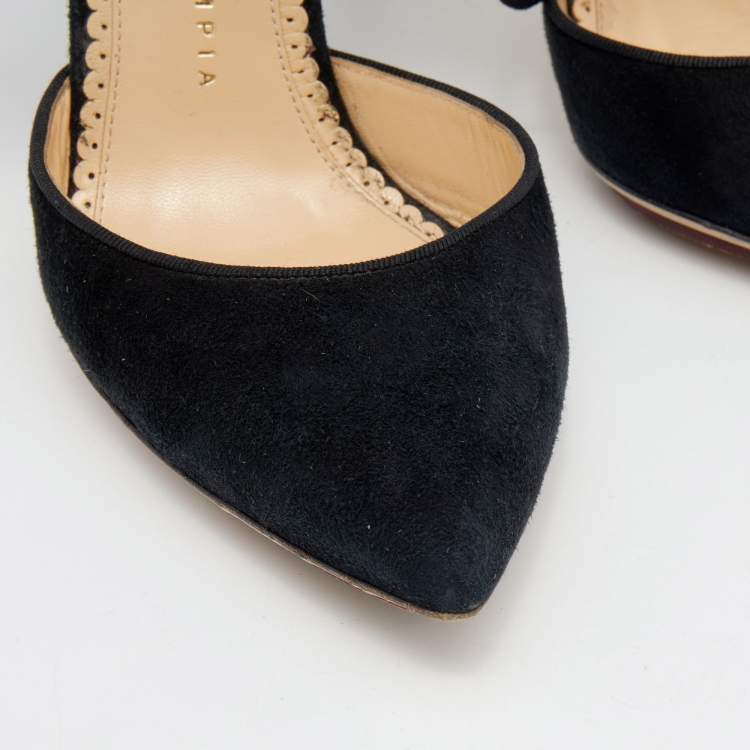 Pre Owned Charlotte Olympia Black Ostrich Feather and Suede Sandals Size 36