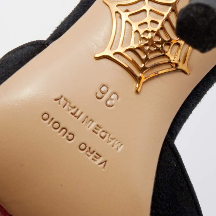 Pre Owned Charlotte Olympia Black Ostrich Feather and Suede Sandals Size 36