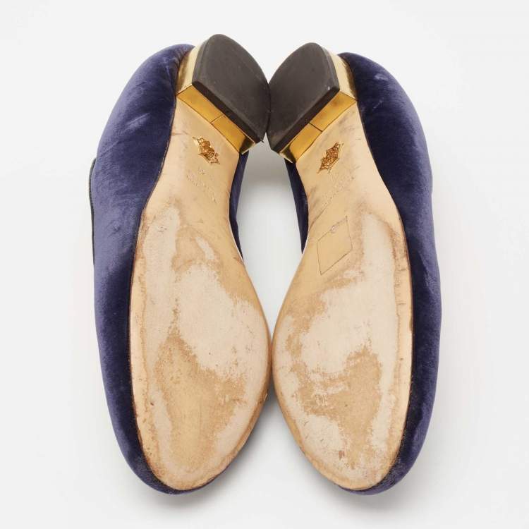 Pre Owned Charlotte Olympia Blue Velvet Kitty Flats Size 41