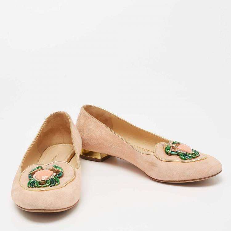 Pre Owned Charlotte Olympia Peach Suede Birthday Zodiac Cancer Ballet Flats Size 41