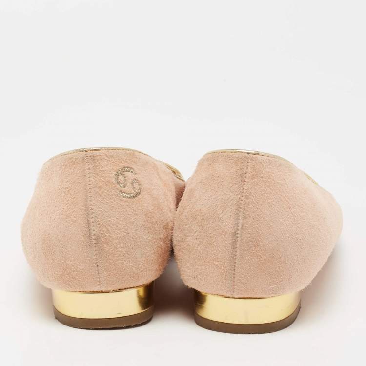 Pre Owned Charlotte Olympia Peach Suede Birthday Zodiac Cancer Ballet Flats Size 41