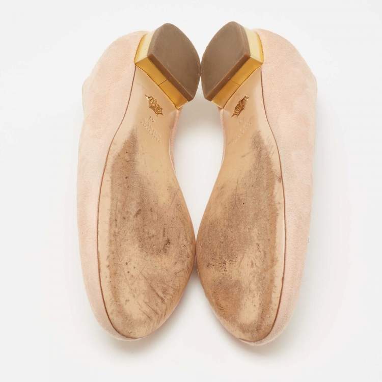 Pre Owned Charlotte Olympia Peach Suede Birthday Zodiac Cancer Ballet Flats Size 41