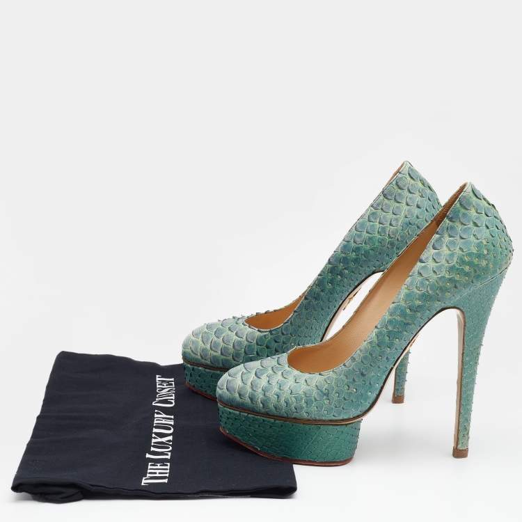 Pre Owned Charlotte Olympia Ombre Mint Green/Blue Python Leather Priscilla Platform Pumps Size 40