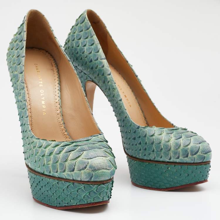 Pre Owned Charlotte Olympia Ombre Mint Green/Blue Python Leather Priscilla Platform Pumps Size 40