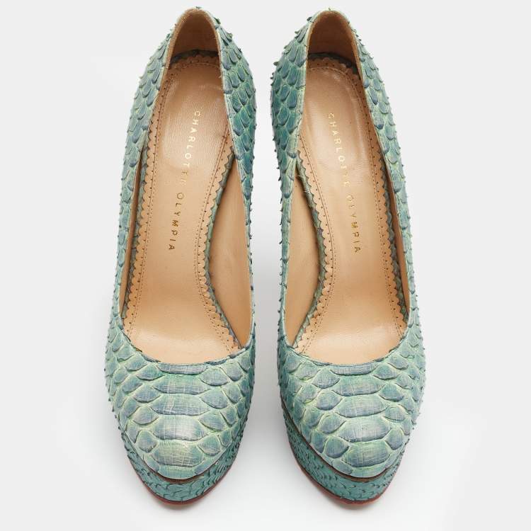Pre Owned Charlotte Olympia Ombre Mint Green/Blue Python Leather Priscilla Platform Pumps Size 40