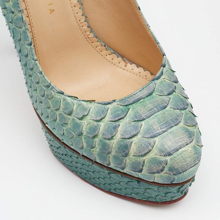Pre Owned Charlotte Olympia Ombre Mint Green/Blue Python Leather Priscilla Platform Pumps Size 40