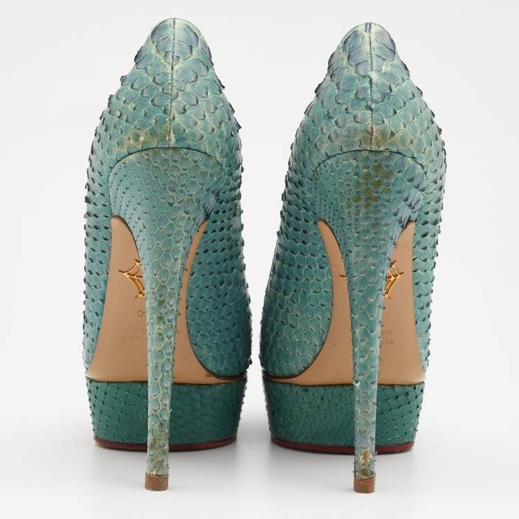 Pre Owned Charlotte Olympia Ombre Mint Green/Blue Python Leather Priscilla Platform Pumps Size 40