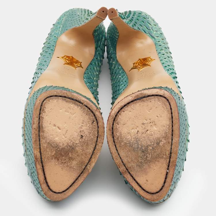 Pre Owned Charlotte Olympia Ombre Mint Green/Blue Python Leather Priscilla Platform Pumps Size 40