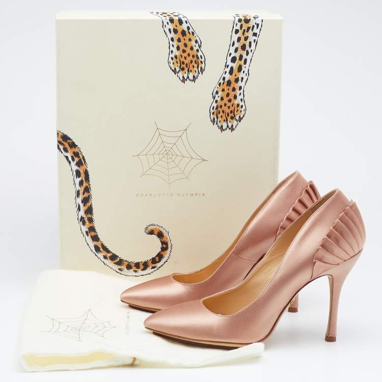 Pre Owned Charlotte Olympia Beige Satin Blake Pleated Pumps Size 37