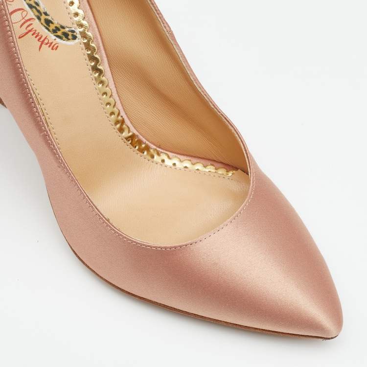 Pre Owned Charlotte Olympia Beige Satin Blake Pleated Pumps Size 37