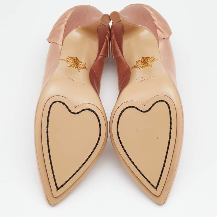 Pre Owned Charlotte Olympia Beige Satin Blake Pleated Pumps Size 37