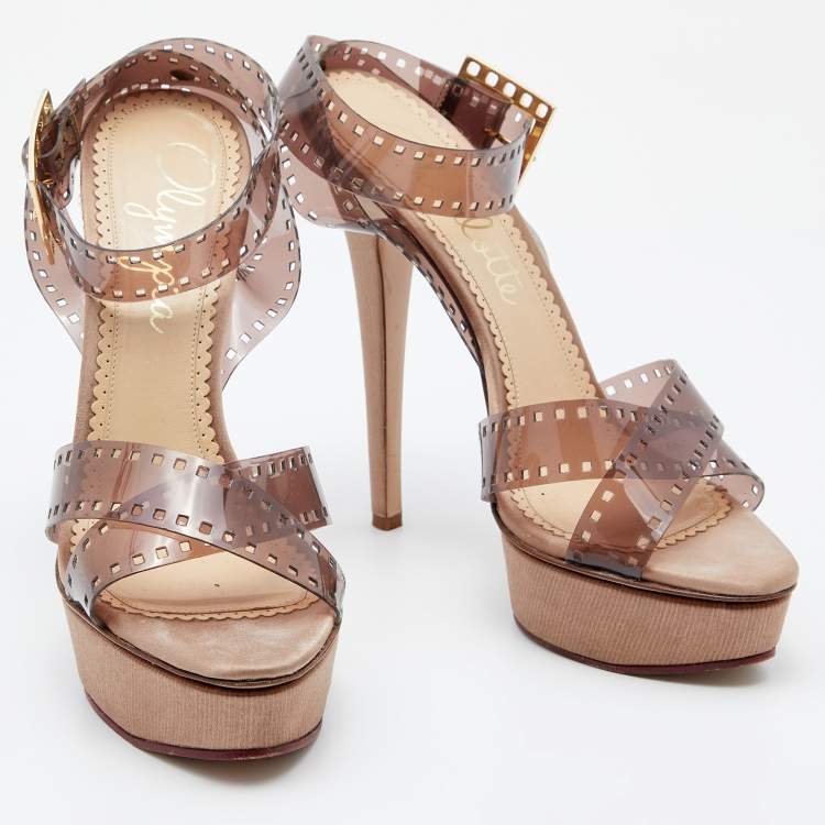 Pre Owned Charlotte Olympia Beige Vinyl Girls On Film Platform Sandals Size 40