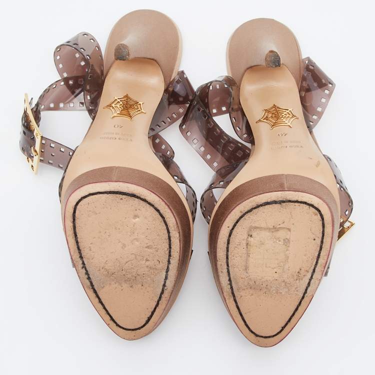 Pre Owned Charlotte Olympia Beige Vinyl Girls On Film Platform Sandals Size 40